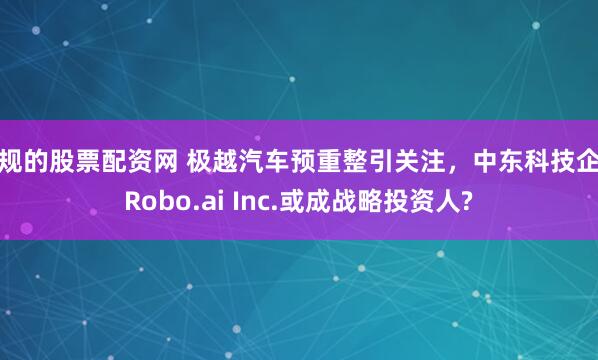正规的股票配资网 极越汽车预重整引关注，中东科技企业Robo.ai Inc.或成战略投资人?